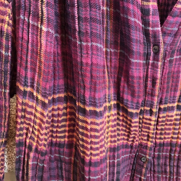 Free People Lightweight Plaid Top Double Cloth Swing OversizedBurgandy M $108 - Picture 4 of 7